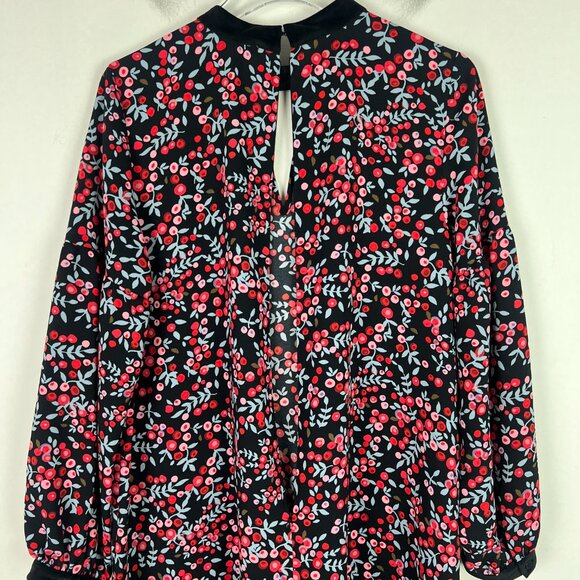 NWT LOFT Long Sleeve Berry Print Velvet Trim Shift Dress Size Medium M NEW - Picture 14 of 14